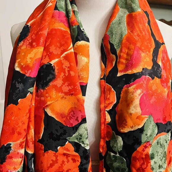 NWT Handmade Artificial Silk Scarf with Poppies by Sana – Vibrant Elegance - Picture 10 of 13